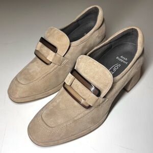 Softwaves Women’s Lina Tan Suede Heeled Loafers with  Buckle Size- 38.5